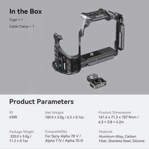   Kit de cage en fibre de carbone avec pince à câble pour <span class=keywords><strong>Sony</strong></span> A7RV/<span class=keywords><strong>A7IV</strong></span>/A7SIII, cage pour appareil photo avec plusieurs points de fixation d'accessoires - 4308 - Product Image 6