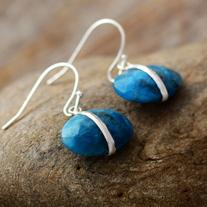 Boucles d'oreilles pendantes en labradorite, monture en argent tibétain, forme goutte d'eau, bijoux fantaisie, cadeau - Product Image 4