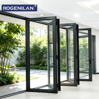 Puerta Plegable de Aluminio Moderna e Impermeable Rogenilan, Puerta de Acordeón con Doble Vidrio para Exteriores