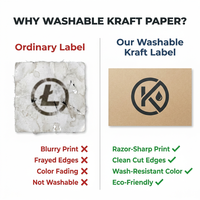 Étiquettes en papier kraft lavables, écologiques et recyclables avec logos de marque personnalisés et différents types d'impression