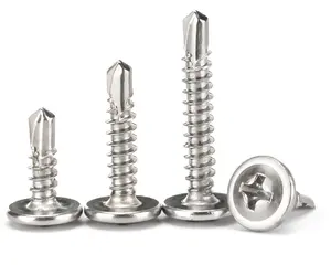 Tornillos de taladro empotrados en cruz avellanados Phillips de acero inoxidable, cabeza de oblea, tornillo autoperforante, tornillo de cabeza de armazón