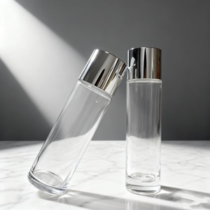 Flacone in Vetro Trasparente Opaco da 150ml, Forma Rotonda Dritta con Spalla Piatta, per Tonico, Essenza, Cosmetici, Confezione per Lozione con Pompa - Product Image 2