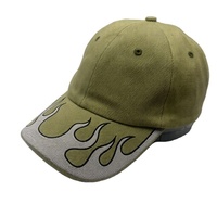 Casquette de baseball en denim de coton délavé avec broderie flamme, non structurée, style vintage, sportive, streetwear, respirante, imperméable, visière incurvée, style Dad