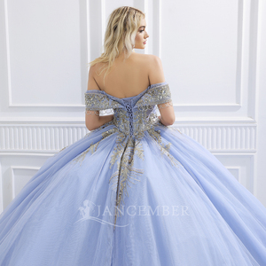 Vestido de fiesta de cumpleaños vestido de quince azul cielo sin tirantes Vestidos De 15 Anos apliques De encaje dulce 15 vestidos Lsmc70 - Product Image 6