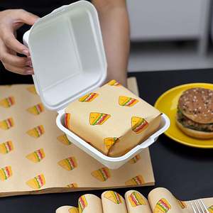 Papier d'emballage pour hamburger de qualité alimentaire imprimé sur mesure, résistant à la graisse, jetable, imperméable, avec logo imprimé - Product Image 2