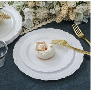 Assiettes de présentation rondes en plastique blanc élégantes pour mariage, événementiel et fête - Grande Vente - Product Image 3