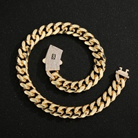 Collier chaîne maille Monaco épaisse en laiton, bijoux hip-hop avec pierre zircon et fermoir à ressort carré, vente directe usine pour hommes