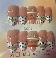 Kuku Akrilik Press-on Grosir Bentuk Almond Warna Nude Polka Dot Bunga 3D Berhias Rhinestone Dapat Digunakan Kembali untuk Wanita dan Remaja Putri