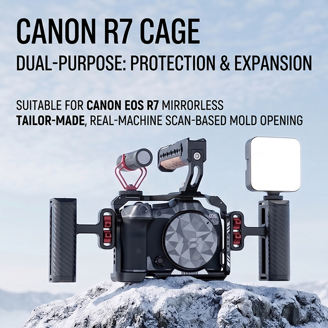 Canon R7 Video Camera Cage Aviation Aluminum Alloy Rig Support Horizontal/Vertical Shooting with Expansion Holes for Mic/Light