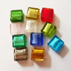 12*12*5mm Square Silver Foil Wax Beads Crystal Lampwork Waist Beads Bracelet Necklace Mix Glass Beads