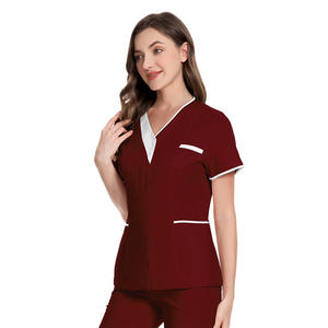 Uniforme d'infirmière personnalisé avec logo, haut à col en V, uniforme d'infirmière OEM, hauts de travail pour salon de beauté, spa, manches courtes, uniformes d'hôpital, t-shirts de travail - Product Image 4