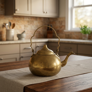 Vintage Brass Teapot With <b>Lid</b> Metal Handle Water <b>Pot</b> Kettle - Product Image 2