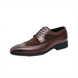 Chaussures habillées formelles pour hommes en cuir PU et daim gaufré, style Bullock Oxford à lacets – Légères et respirantes pour le bureau et la carrière, printemps-été - Product Image 2