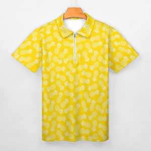 Polo de golf à manches courtes en maille respirante et à séchage rapide, avec fermeture éclair sur le devant, extensible dans les 4 sens, jaune, logo personnalisé - Product Image 3