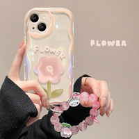 Dégradé de couleur fleur impression lapin dragonne TPU housse de téléphone pour Iphone 6 7 8 Plus X Xr XS 11 12 13 14 15 16 Pro Max