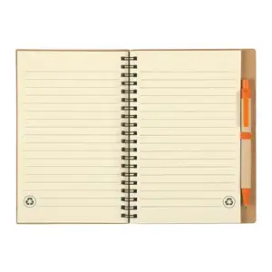 Caderno eco espiral com caneta em papel espiral, caderno de impressão personalizado com caneta