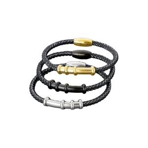 Pulsera de hebilla magnética de acero inoxidable que combina con todo para hombre, brazalete de moda de cuerda de cuero de bambú tejido AliExpress transfronterizo - Product Image 1