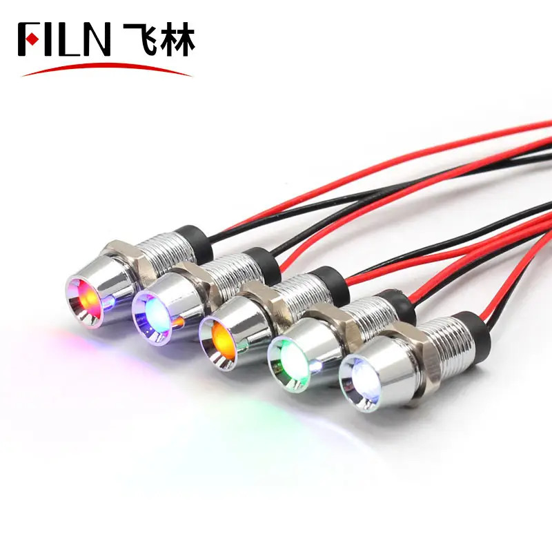 FILN diameter 8mm concave head bicycle indicator light waterproof IP67 3V~220V led light for turn indicator RED YELLOW BLUE