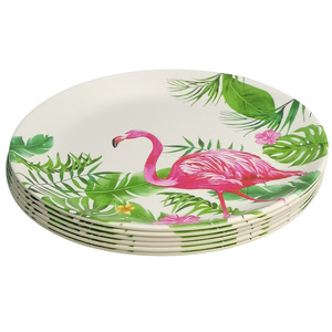 Ensemble de vaisselle en mélamine Flamant rose tropical 8 pouces/10 pouces, assiettes à dîner avec imprimé de feuilles de <span class=keywords><strong>jungle</strong></span> luxuriante - Product Image 4