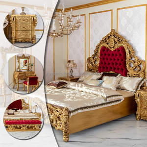 Letto King Size di Lusso in Velluto Rosso <span class=keywords><strong>Rubino</strong></span>, Stile Classico Turco con Cornice in Legno Massiccio Intagliato, Colore Personalizzabile, Set Camera da Letto - Product Image 2