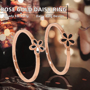 Anillo de margarita de acero inoxidable con esmalte oro rosa para mujer, banda floral ajustable, regalo de joyería para el dedo - Product Image 2
