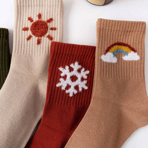 शीतकालीन थर्मल मोटी मोजे फैशनेबल डिजाइन मौसम पैटर्न चालक दल के नीचे बादल सूरज स्नोफ्लेक इंद्रधनुष मोजे - Product Image 2