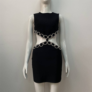 top quality new arrival High Quality Hot Fashion Women Sexy High <b>Waist</b> Flower Beaded Bandage Two Pieces Dress Set - Product Image 3