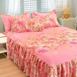 Ensemble de jupe de lit Princesse en dentelle douce pour la peau, antidérapant, pour tailles Full, Queen, King, comprenant un drap-housse et 2 taies d'oreiller pour chambre à coucher - Product Image 2