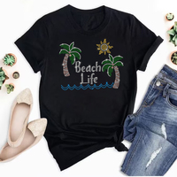 T-shirts d'été personnalisés avec transfert de strass pour femmes, tee-shirt avec strass brillants