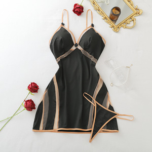 Deeplove Black and <strong>Nude</strong> See-through 3D Floral Embellishments Mesh V-neck Figure-hugging Backless Sexy slip Dress with Panty - Product Image 6