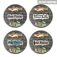 Letrero Metálico Redondo Vintage con Diseño de Pesca, Decoración de Pared con Gráficos de Cañas de Pescar y Aparejos para Cabaña, Lago o Garaje