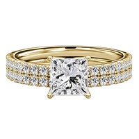 Bague de fiançailles en or jaune massif 14k 18k avec halo caché et pavé de diamants cultivés en laboratoire certifiés IGI VVS CVD