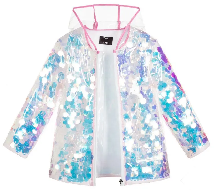Sparkle Large Iridescent Sequins Rain Jacket Kids Rain Coat from Guangzhou Rain Coat Manufacturer