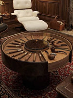 Table basse ronde multifonctionnelle en bois massif de style italien, écologique, luxe léger, avec rangement, sans assemblage requis, pour salon
