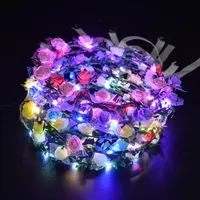 Bando karangan bunga menyala LED, aksesori kepala pesta menyala dalam gelap 1 buah