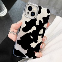 Coque de téléphone portable en PC avec motif en soie argentée et impression de plaque noire de vache créative pour iPhone 8 X Xr Xs Max 11 12 13 14 15 16 17 Air