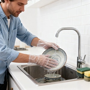 Kangle Disposable Embossed Lightweight Durable LDPE Gloves 500 Pieces Medium Thick <b>Kitchen</b> Cleaning Home Use Food Grade - Product Image 4