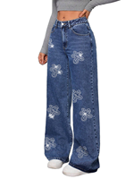 YUANBOFEI Jeans personnalisés de haute qualité, vintage, lavés, brillants, à paillettes, coupe large, respirants et décontractés pour femmes
