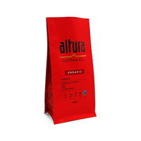 Sachet en plastique brillant à fond plat sans fermeture éclair pour emballage de grains de café 250g, emballage biologique avec valve pour design personnalisé