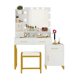 Ningbo Hongzi Makeup <b>Vanity</b> With Lighted <b>Mirror</b> Commercial Professional Dressing <b>Table</b> For Wedding Shop Studio - Product Image 1