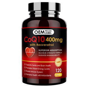 Cápsulas de CoQ10 de 400 mg de Marca Privada OEM, Suplemento para Adultos, Trans-Resveratrol, PQQ, Vitamina E, BioPerine, Energía Cardíaca, 120 Unidades - Product Image 1