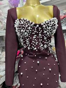 <span class=keywords><strong>Vestidos</strong></span> Largos Ajustados de Lujo con Cuentas de Perlas y Mangas Largas, Elegantes <span class=keywords><strong>para</strong></span> Fiestas Nocturnas, Cócteles, Eventos Formales, Cenas de Cumpleaños <span class=keywords><strong>para</strong></span> Mujer - Product Image 4