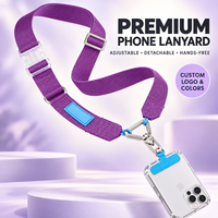 Cordon de téléphone en sangle de polyester réglable et personnalisable, sangle de cou bandoulière détachable avec double crochet pivotant et languette de fixation