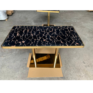 Modelos de Mesa de Comedor de Piedra de Mármol, Mesa de Comedor Negra y Dorada, Mesa Comercial de Vidrio - Product Image 1
