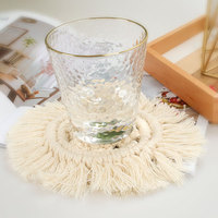 Boho el yapımı makrome dokuma Placemat Coaster Bohemian yuvarlak örgülü içecek bardak püskül ile