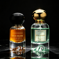 Flacon de parfum en verre cylindrique à faible MOQ, 30 ml, 50 ml, flacon de parfum vide, flacon en verre à fond volcanique avec bouchon en plastique et boîte