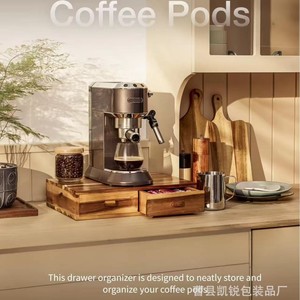Wooden Coffee Pod Storage Box Double Drawer Desktop Organizer For Coffee Machine And <b>Toaster</b> Rack - Product Image 5