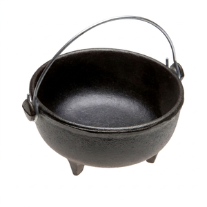 Caldero Circular de Hierro Fundido Resistente con Asa, 4 Pulgadas de Diámetro, Color Negro, para Rituales de Incienso Ortodoxo y Oración (Pooja) - Product Image 1