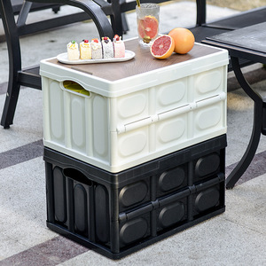 30L 55L Folding Plastic Picnic <b>Camping</b> <b>Storage</b> <b>Box</b> with Wood Lid Home Office and Outdoor Custom Container Tool - Product Image 5