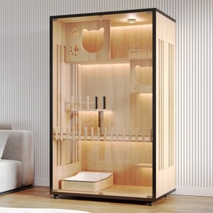 Villa Panorámica para Gatos con Luces LED, Casa de Madera de Lujo para Gatos, Villa Moderna para Gatos, Jaula Grande Personalizable para Mascotas, Nido Premium para Mascotas - Product Image 1